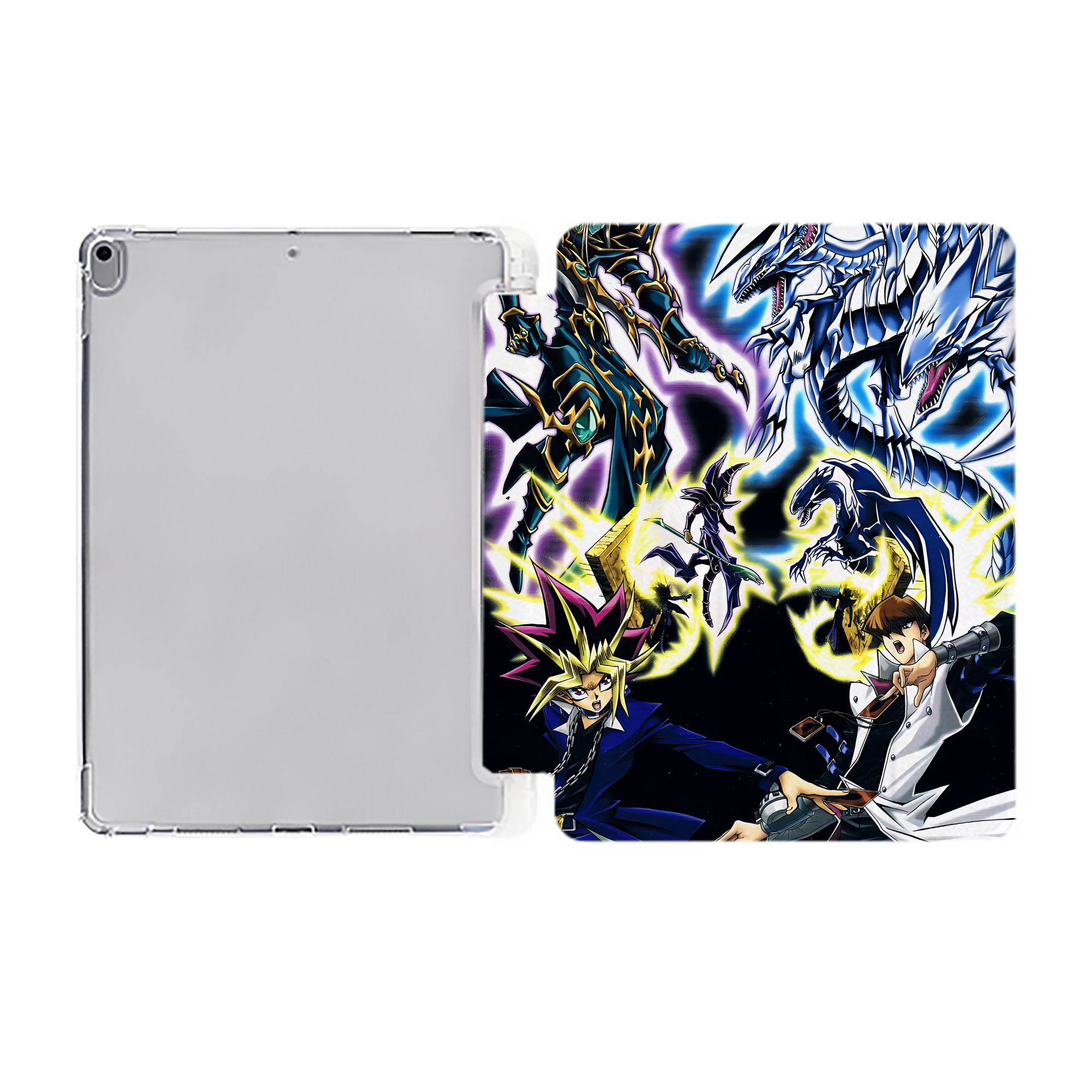 （画像用） 遊☆戯☆王 Yu-Gi-Oh! IPad ケース ペン収納付き 三つ折りスタンド PUレザー×シリコン 対応機種9.5/10.5/10.9インチ